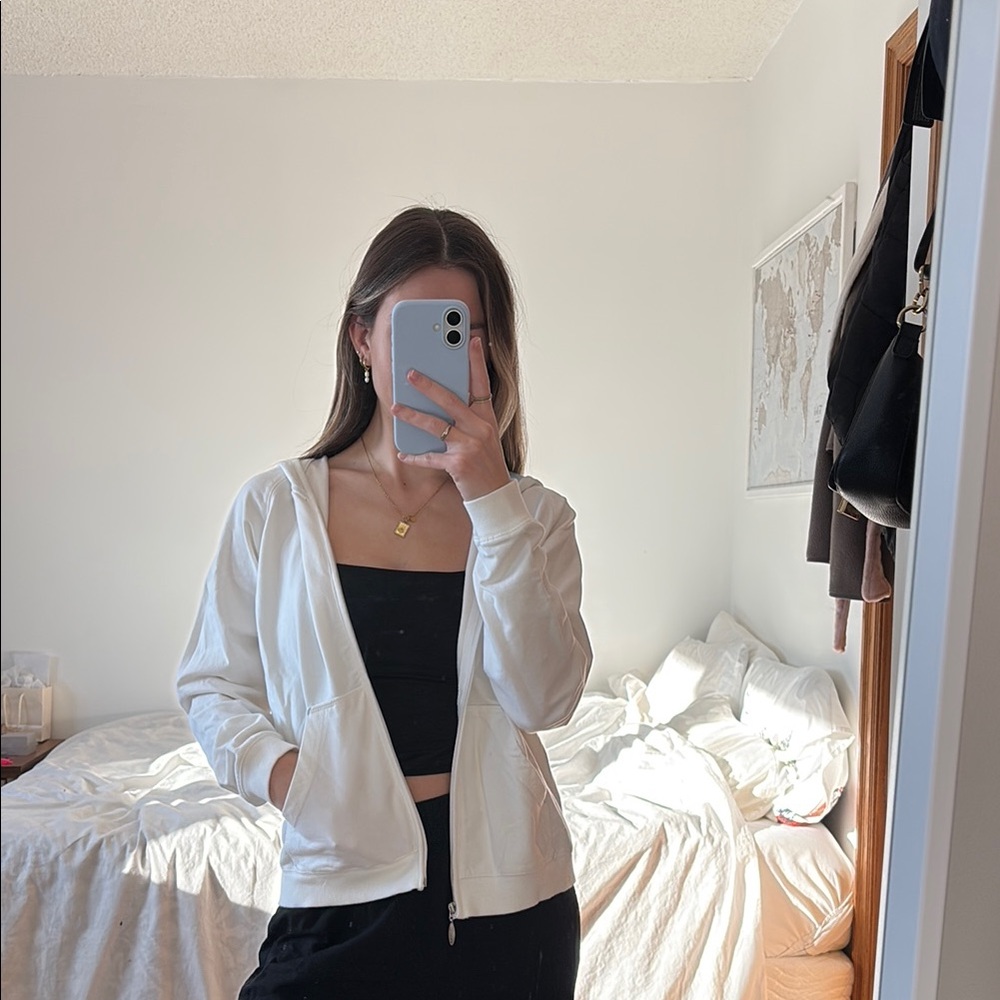 Women's White Zip-Up Hoodie